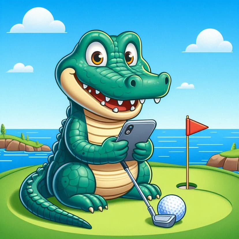 An alligator playing golf